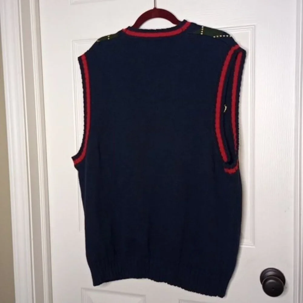 Vintage Woods & Gray Button-Down Argyle Sweater Vest Navy Green. XL 100%…